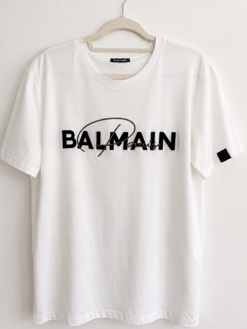 Balmain Paris Men’s White Logo Cotton T-Shirt Size M